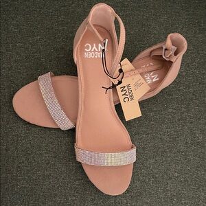 Women's Blush Suede Heels with Rhinestone Strap